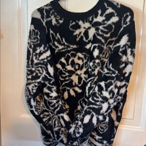 Rachel Zoe Black and Cream Rose Patterned Sweater Sz XL